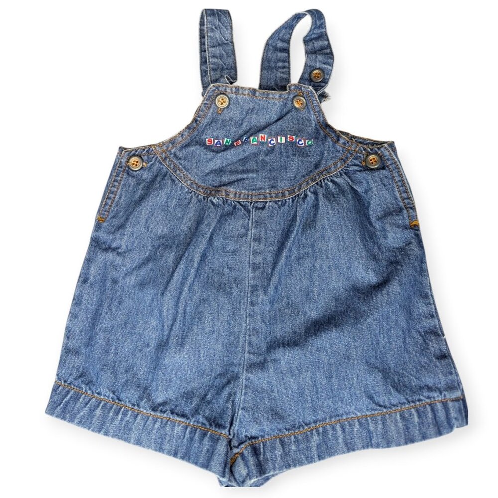Vintage Hilton Hotels San Francisco Denim Shorts Romper Adjustable Straps